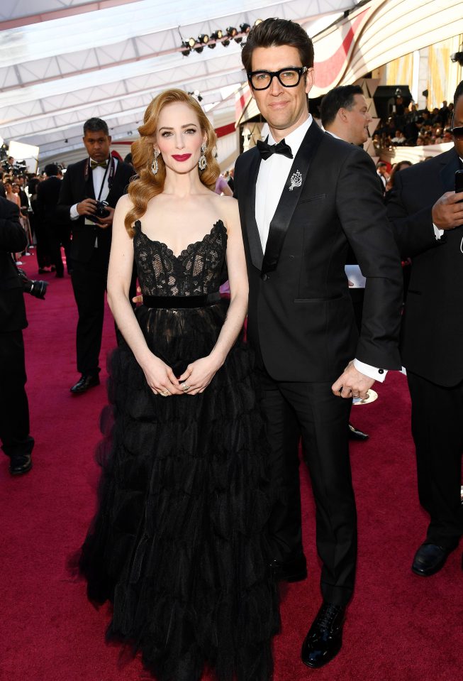  Jaime Newman, 40, wore a stunning Oscar de la Renta gown with a nude bodice and black lace details