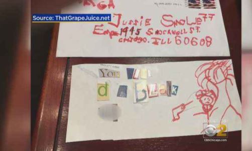  Smollett said he received a threatening hate letter warning 'you will die black fag' but cops say he sent it himself