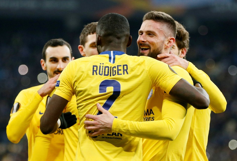Olivier Giroud celebrated grabbing his 'perfect' hat-trick in the second-half