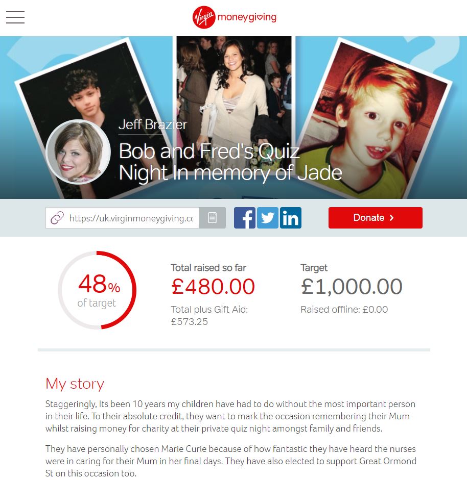  Jeff has revealed their plans to raise money for Marie Curie
