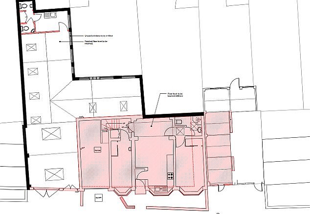  The area in red shows the part of May's property that has been bulldozed as work begins