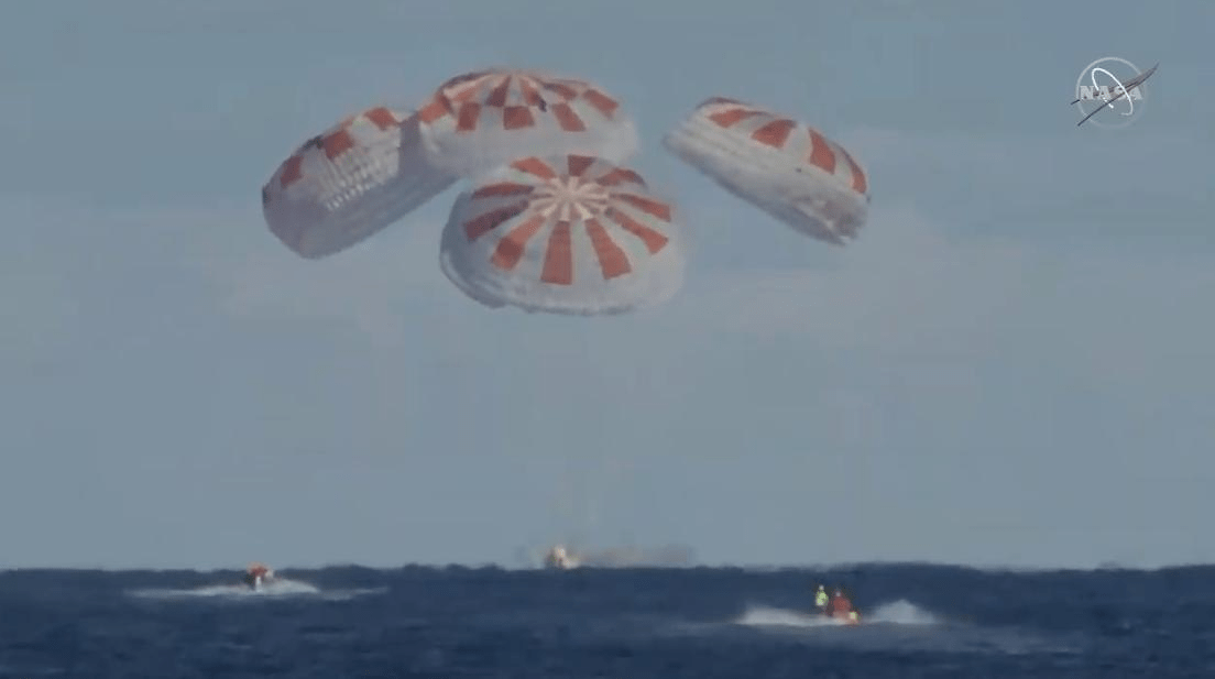  SpaceX has successfully landed its Crew Dragon capsule after a high-stakes spaceflight. Pictured is the capsule splashing down in the Atlantic Ocean