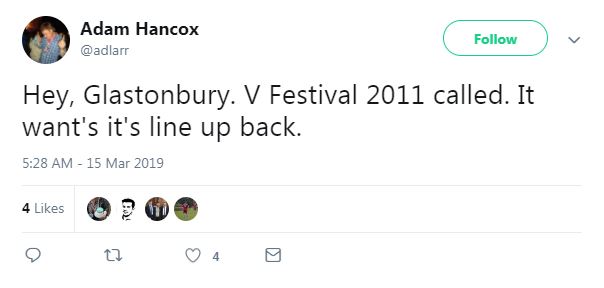  Adam joked it's like V Festival's 2011 line-up
