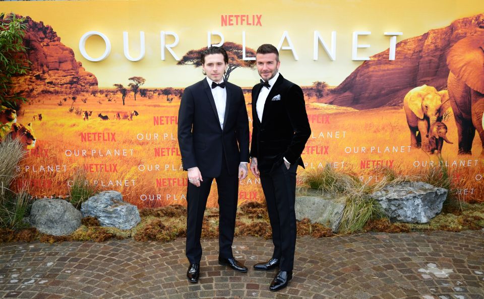  Brooklyn Beckham and David Beckham attending the global premiere of Netflix's Our Planet, held at the Natural History Museum, London