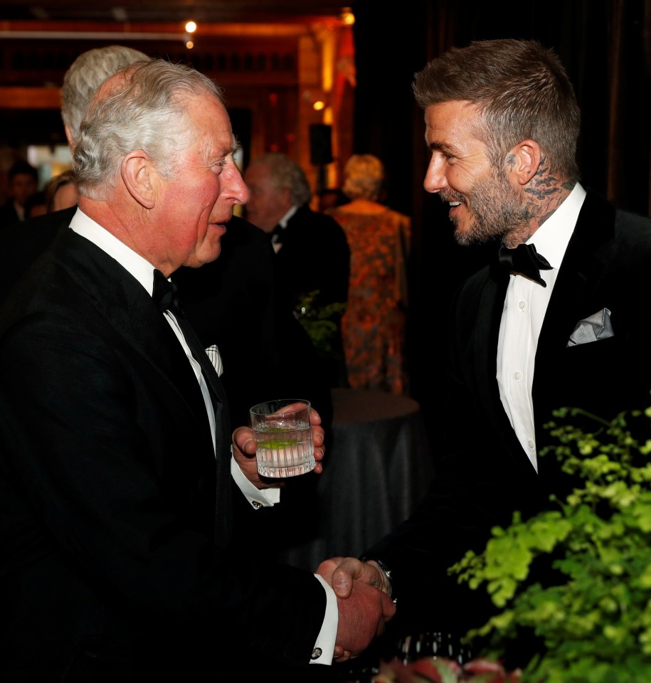  Prince Charles talks with David Beckham during the global premiere of Netflix's "Our Planet" at the Natural History Museum in London