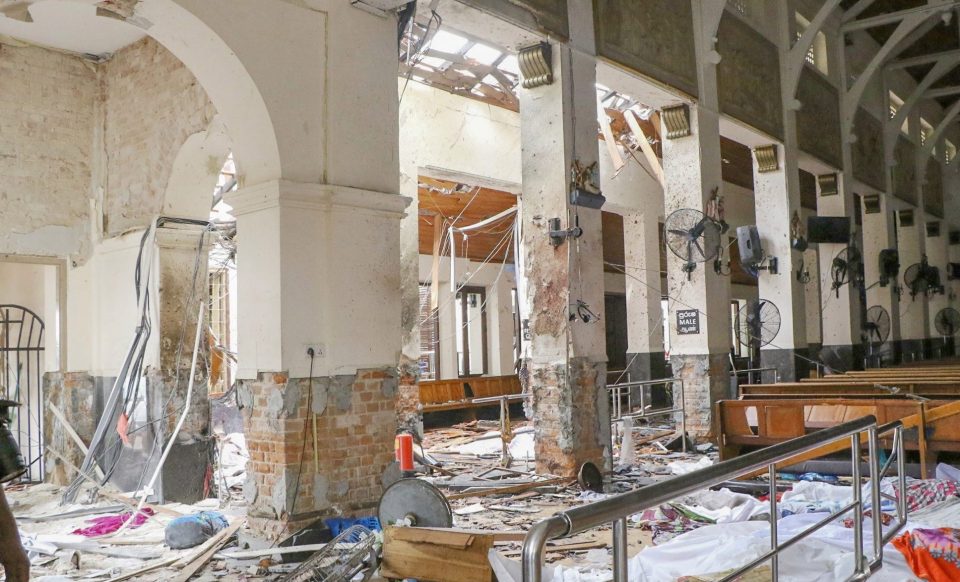  The inside of a church devastated by a blast this morning in Colombo