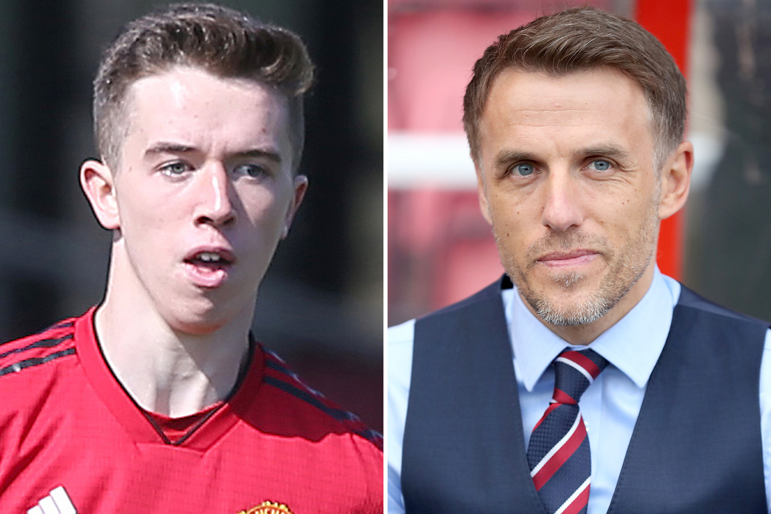 Harvey Neville, left, has good family genes with father Phil, right, and uncle Gary ex Man United players