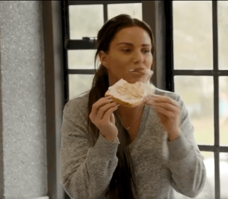  Katie eats marshmallow spread on toast for breakfast