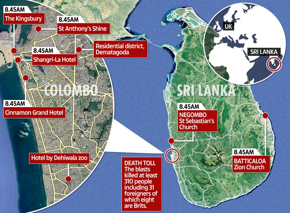 Eights Brits were killed in the blasts that rocked the Sri Lankan capital Colombo