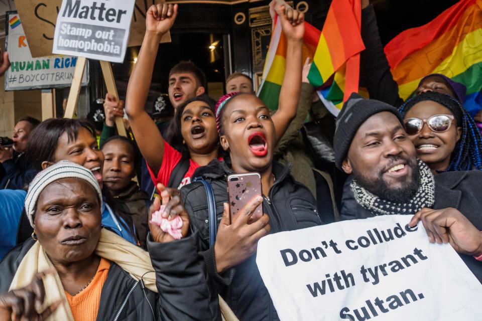  Protesters took to the Brunei owned Dorchester Hotel to show their resentment for the plans