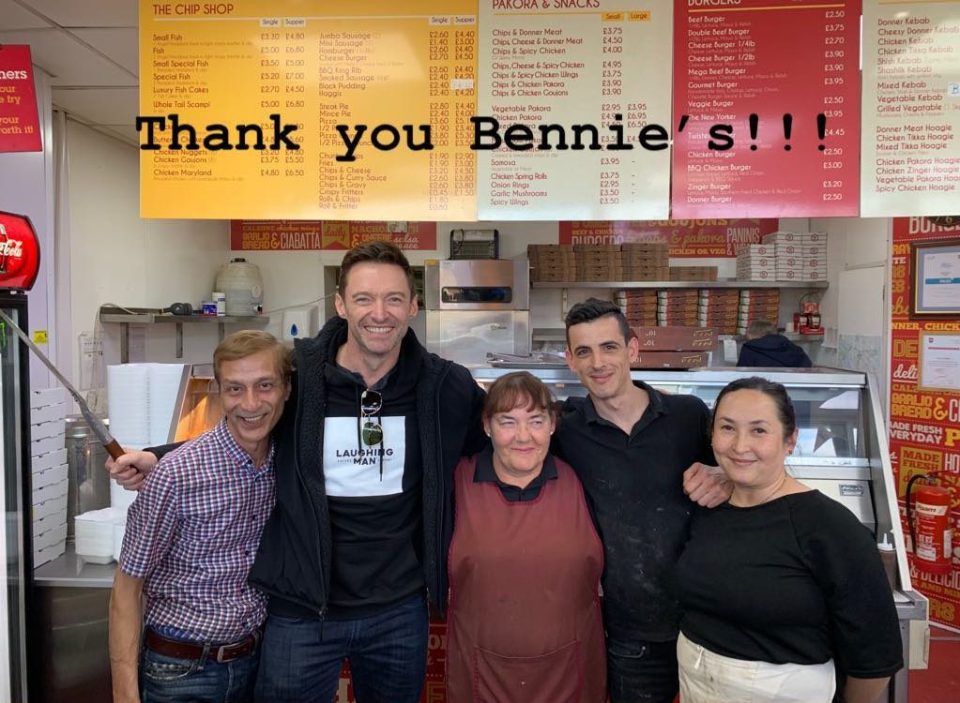 Hugh Jackman seemed to enjoy himself at a local chippie ahead of his Glasgow performance