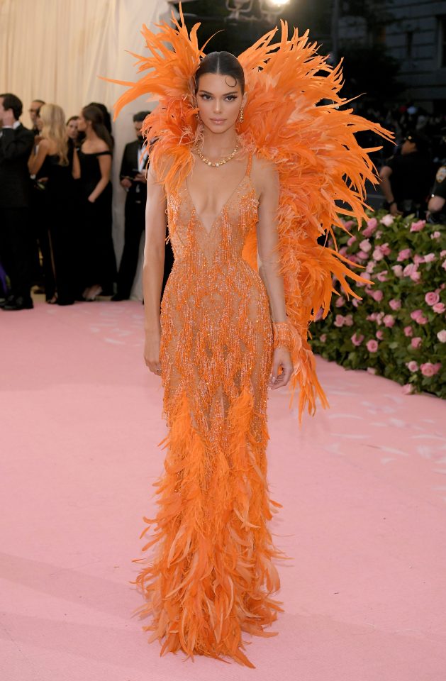  Kendall Jenner wore orange feathers
