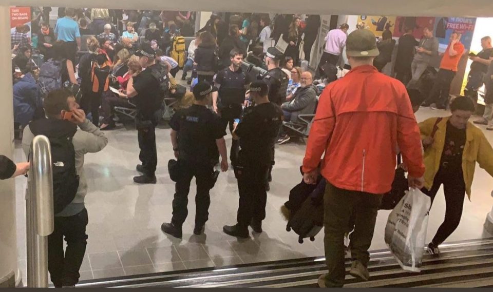  Police were present in Terminal 3 of Manchester Airport as chaos breaks out