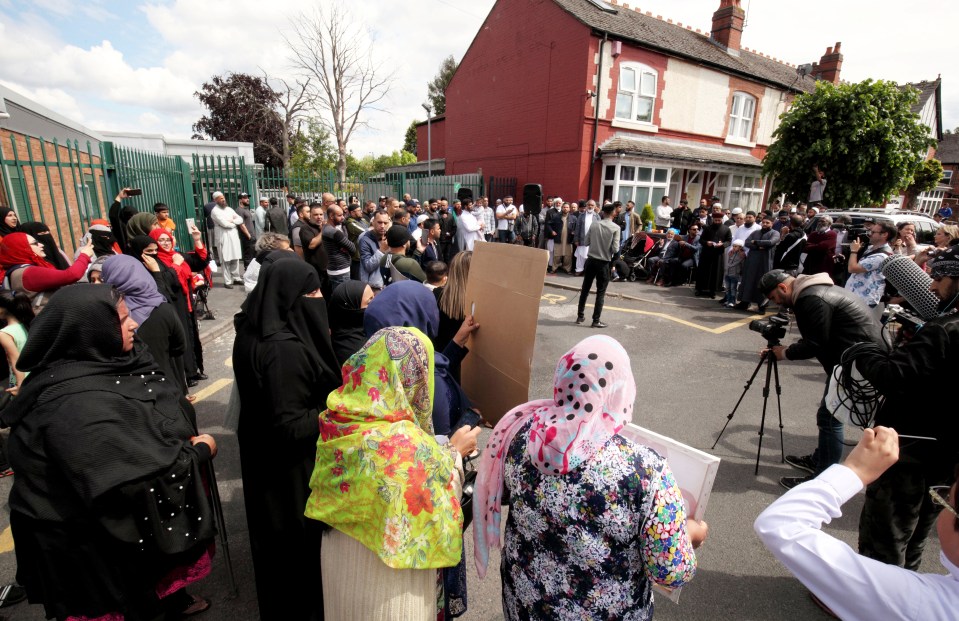  A demonstration outside Anderton Park Primary School in Birmingham
