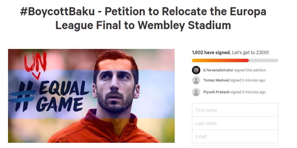  Arsenal fans have started a petition to get the Europa League final moved from Baku to London