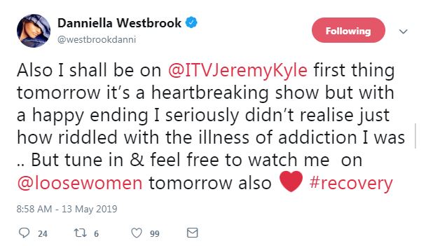  Danniella had already recorded her chat with Jeremy about her battle with drug addiction