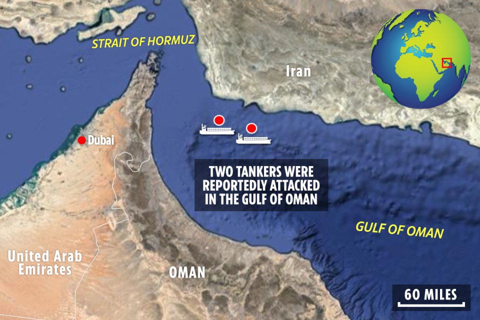  The shocking attacks happened in the Gulf of Oman - a key trade route in the Middle East
