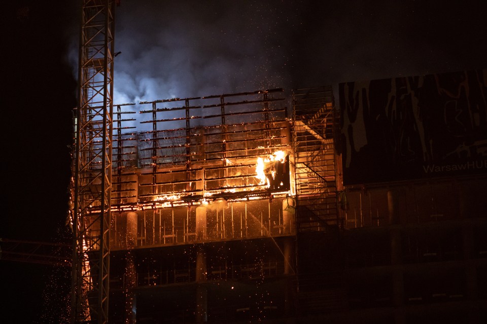  The inferno sent flaming debris falling hundreds of feet