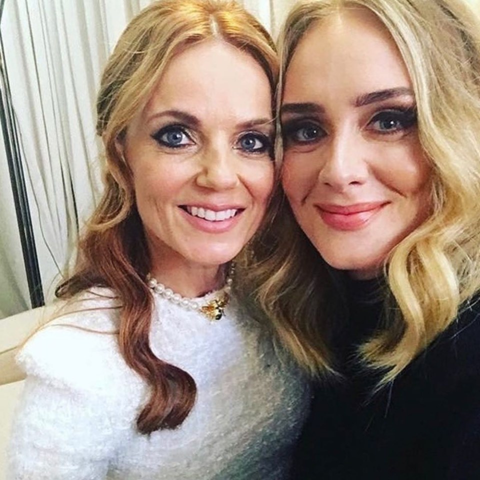  Geri with superstar Adele who got drunk with the girls backstage last night at Wembley
