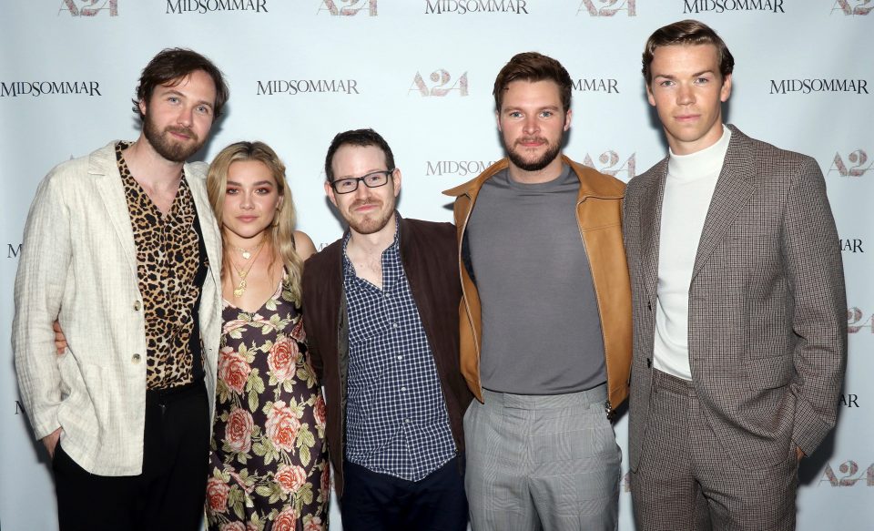  Actors Vilhelm Blomgren, Florence Pugh, director Ari Aster, actors Jack Reynor and Will Poulter