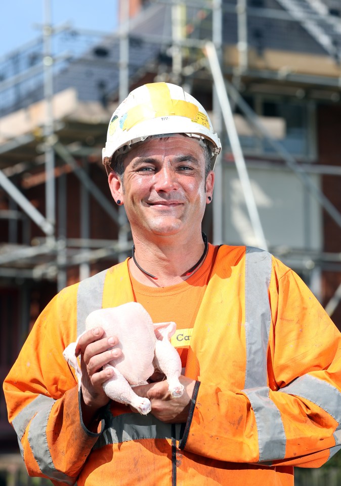 Tim says he could have fallen off the scaffolding if he wasn't wearing his helmet