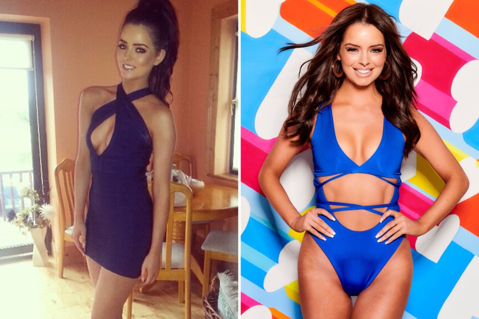 The 28-year-old has turned heads in the villa but a throwback snap, left, show her dramatic transformation