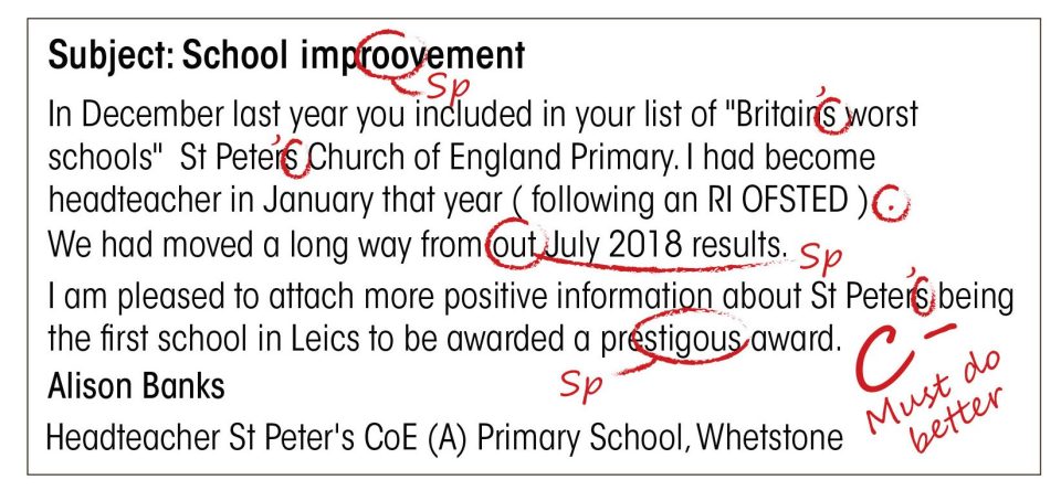  A corrected version of the email sent to The Sun by Alison Banks