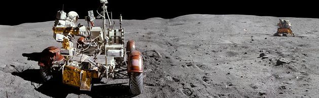  Panorama view of Apollo 16 lunar surface photos of the Station 10 and Sample 381 Rock taken during the second moonwalk of the mission