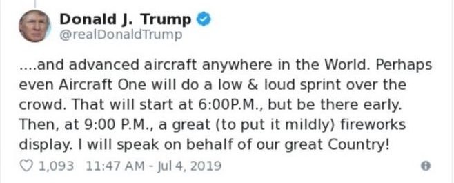  In a tweet this week, Trump referred to Air Force One, the plane in which US presidents travel, as Aircraft One