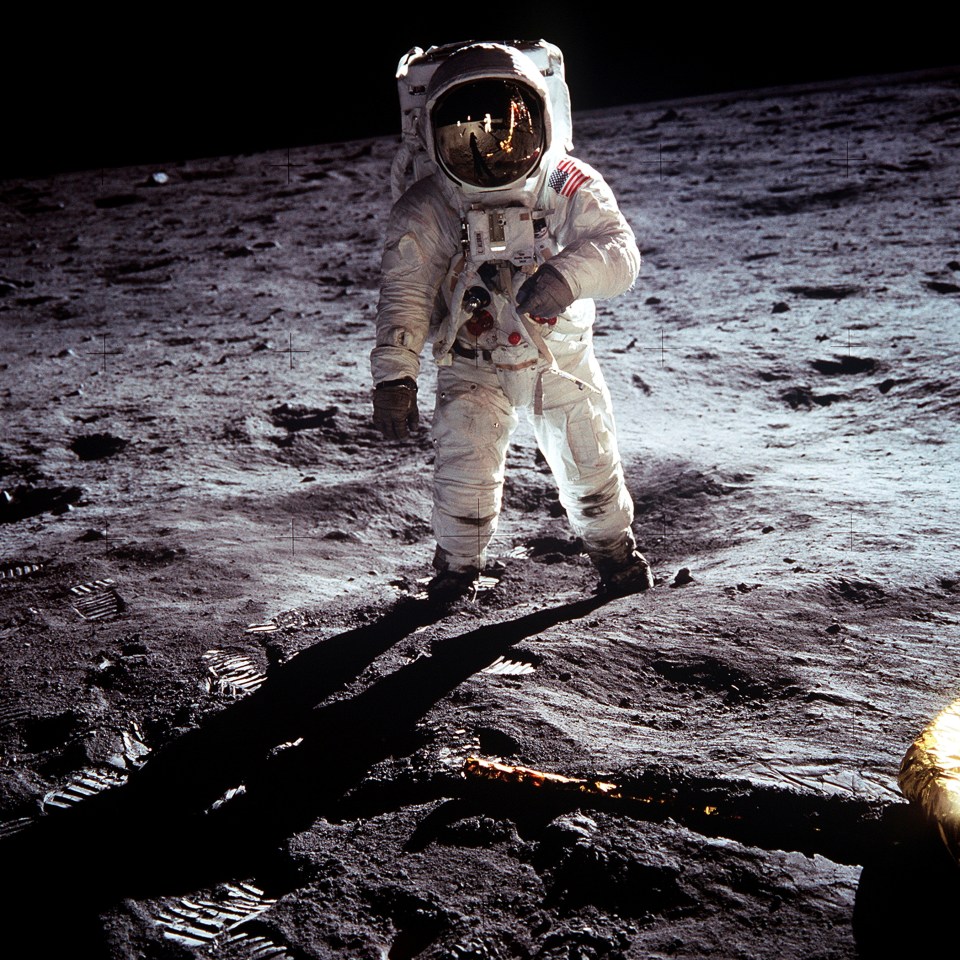  Apollo 11 astronaut Buzz Aldrin standing on the Moon in 1969