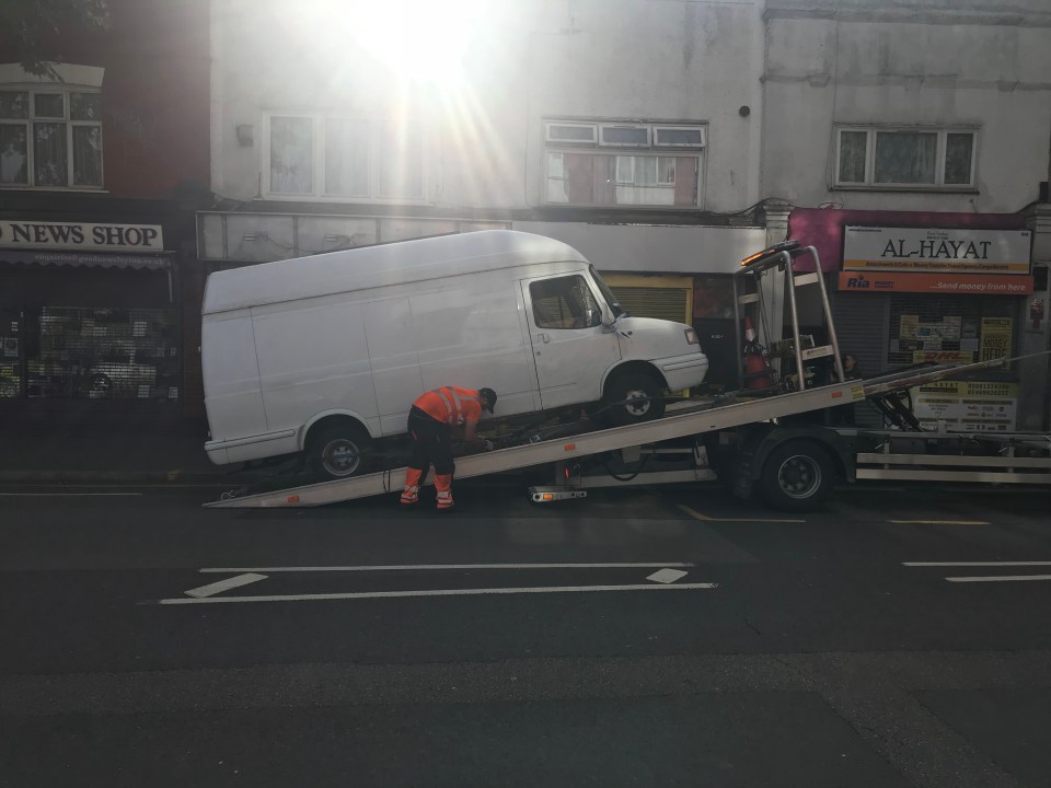 A white van was seen being towed from the scene this morning