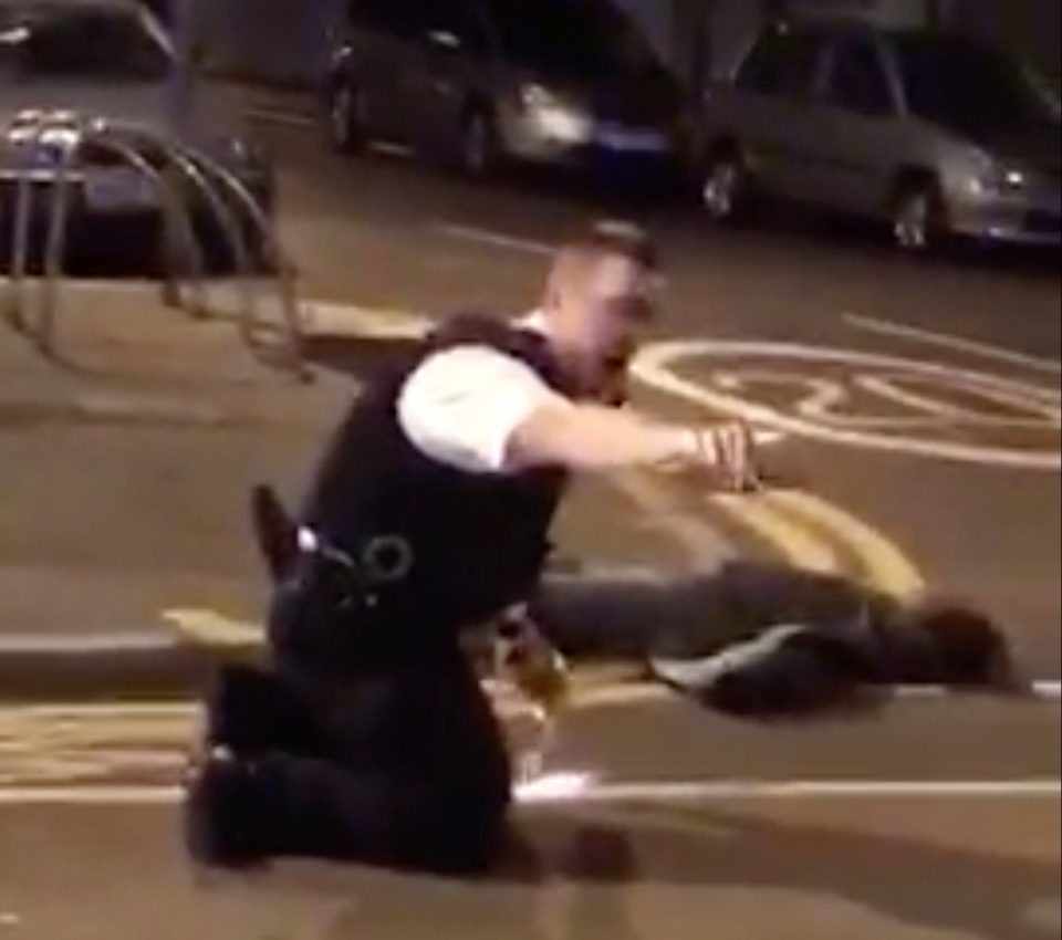  The cop was filmed yelling for horrified witnesses to grab his radio to call for help