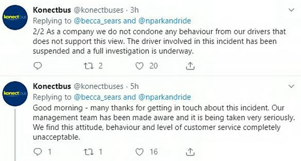  Konectbus told Rebecca, a student in Norwich, that its management was taking the matter 'seriously'