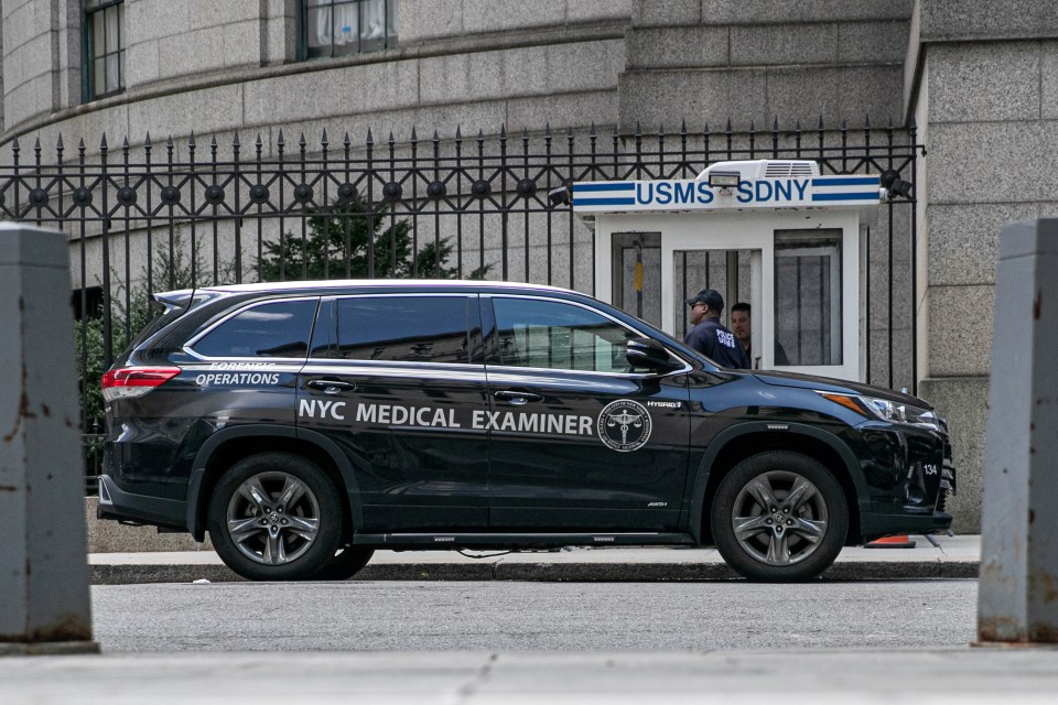  A medical examiner vehicle was seen outside the prison where Epstein died