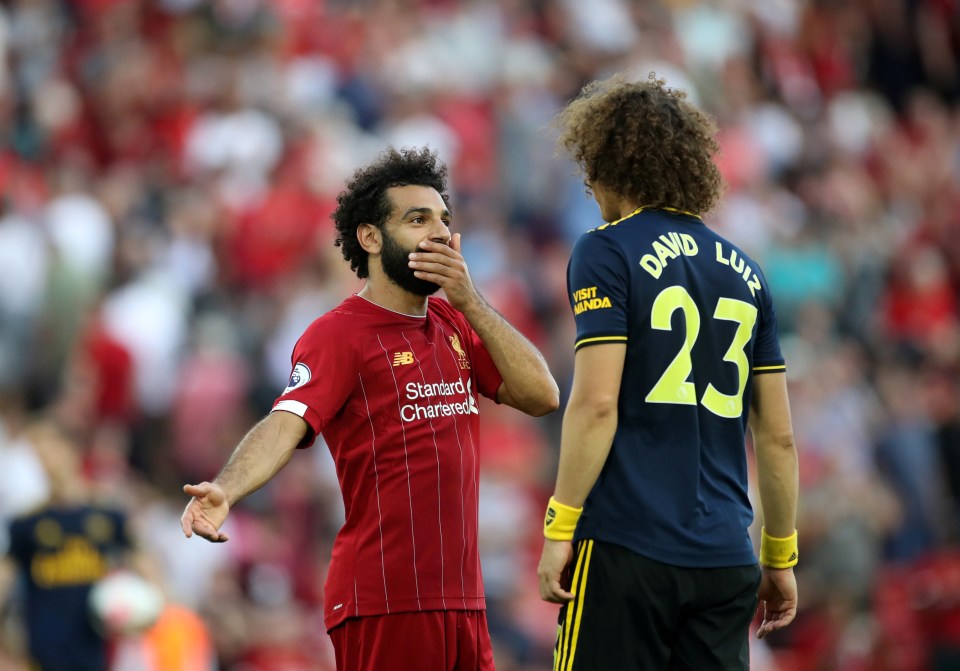  Mo Salah scored twice for the Reds and had Luiz in his pocket in the second half