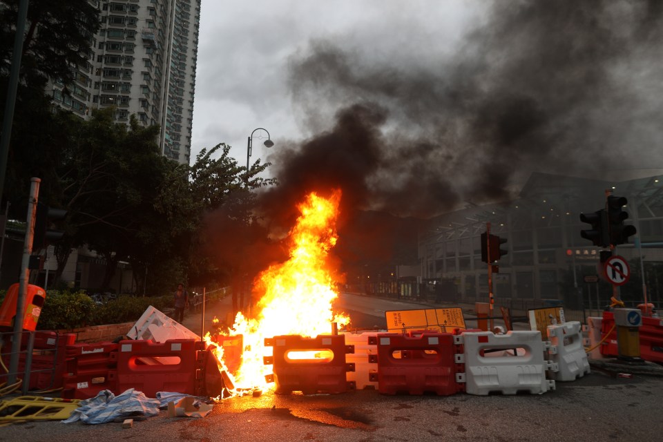  Barricades were set alight at Hong Kong International Airport last week