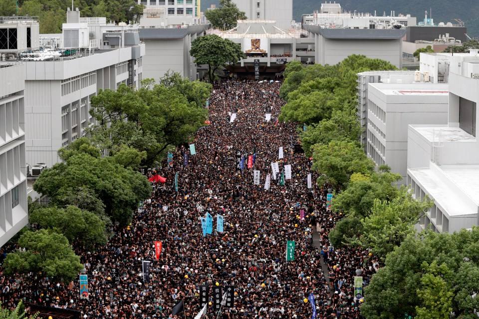  Hong Kong students boycott their classes as they take part in a protest against the extradition bill on Monday