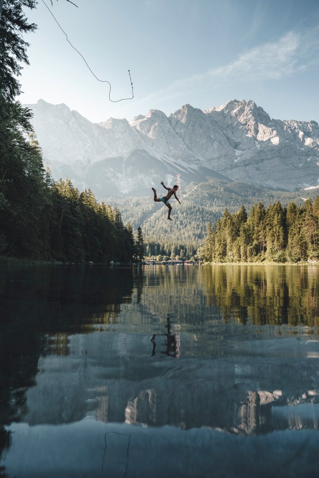 Honorable Mention, People in Nature category: a jump into the iconic lake Eibsee in southern Germany on a hot summer day