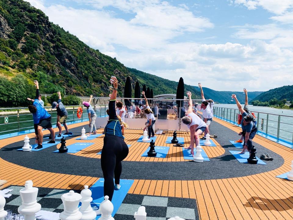  On the sun-deck you can work off some calories with activities like stretching classes and even champagne yoga
