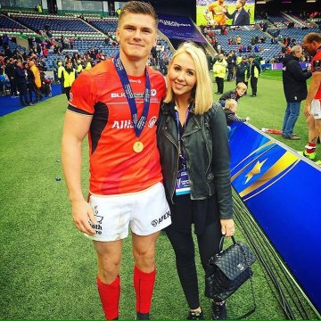 The pair pose for a photo after a Saracens game