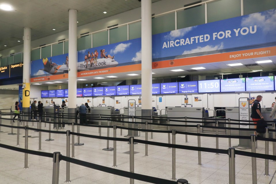  The Thomas Cook check-in counter at Gatwick Airport was deserted yesterday