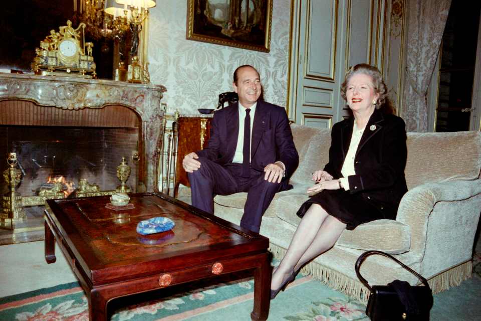 The French leader is seen here with Margaret Thatcher in 1987 in Paris