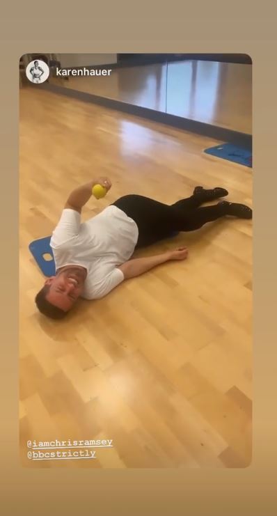 Karen made a story of Chris rolling on the floor on his physio ball and complaining of pain