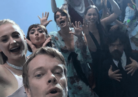 Game of Thrones stars including Sophie Turner, Maisie Williams and Emilia Clarke reunited for a group selfie at last year's Emmys