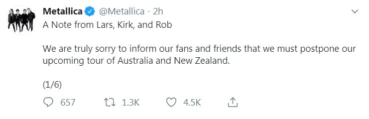  The band posted the decision on Twitter on Friday and apologised to fans