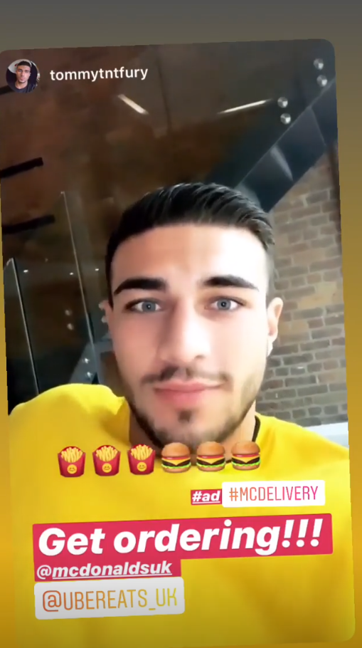  Tommy Fury plugging the new McDonald's range