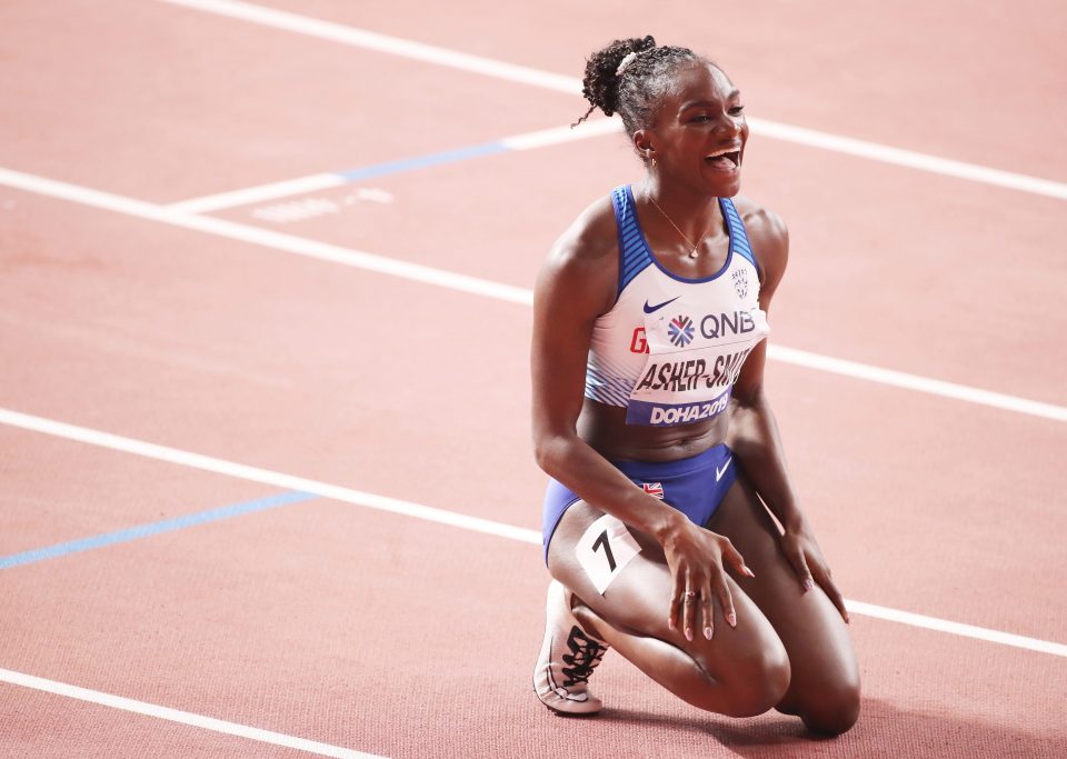  The sprint star fell to her knees after an incredible performance in Doha