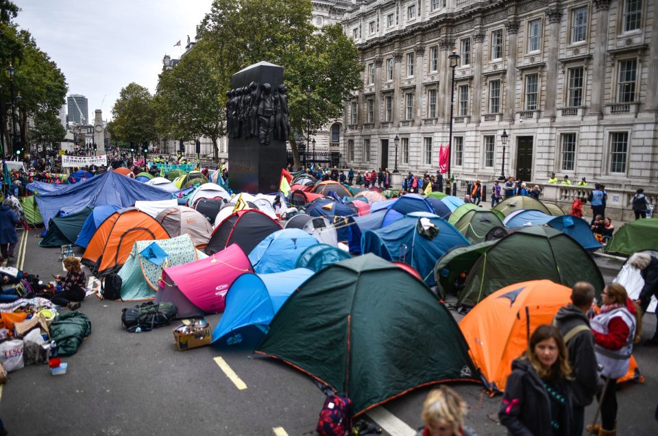  Extinction Rebellion demonstrators' camp out in Whitehall