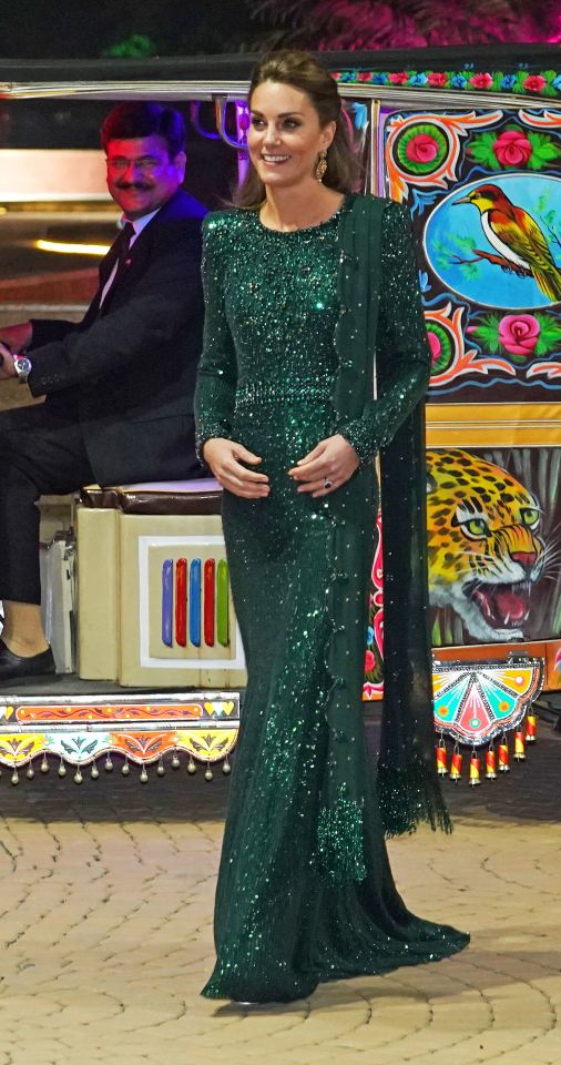 Kate wore a glittering emerald dress