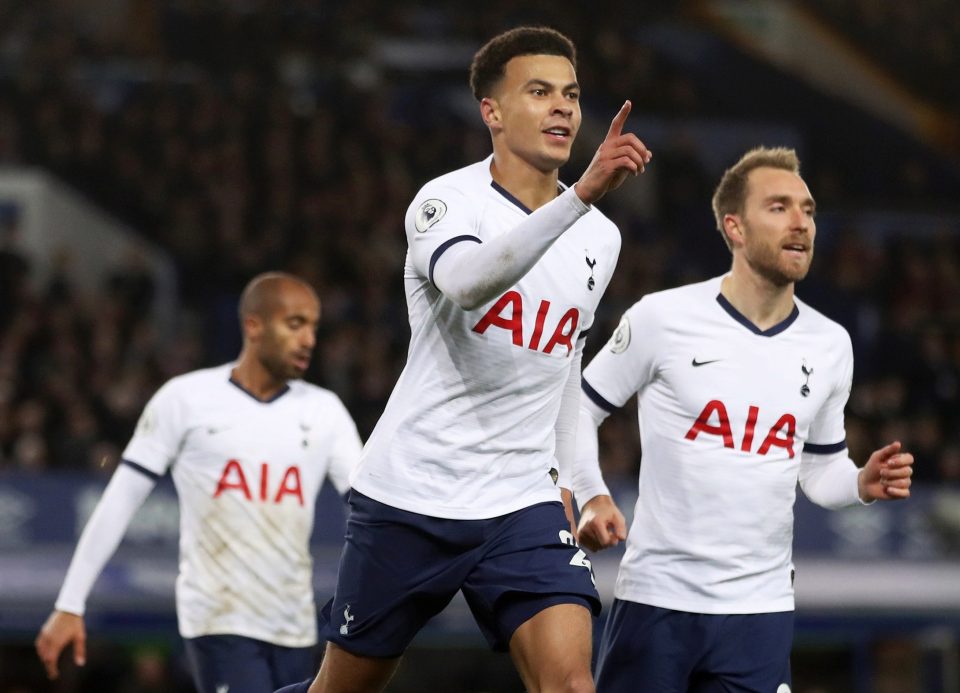 Dele Alli peels away to salute his neatly-taken goal for Tottenham